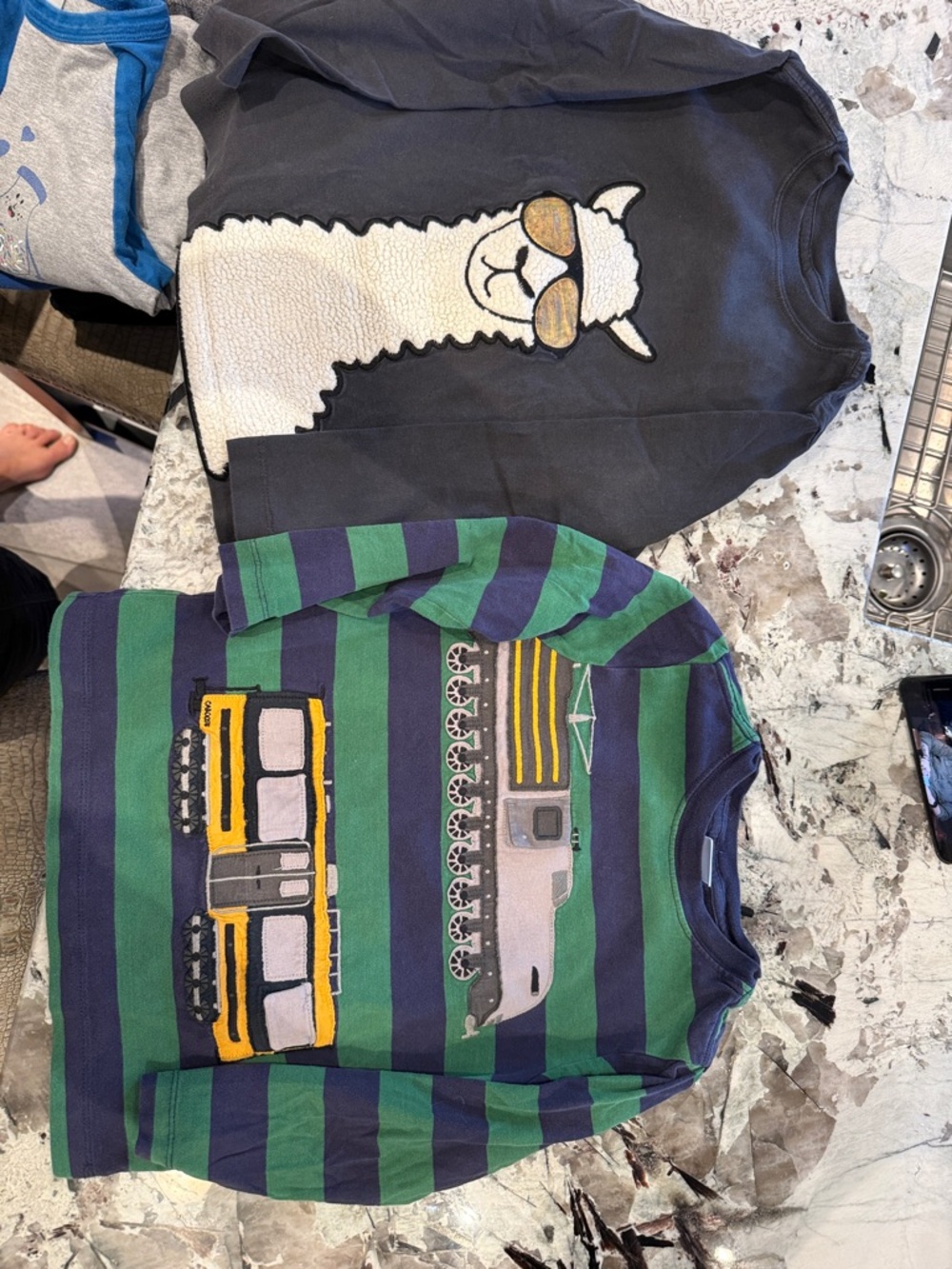 Kids Long-Sleeve Striped Shirt with Train Graphic - Green & Navy
